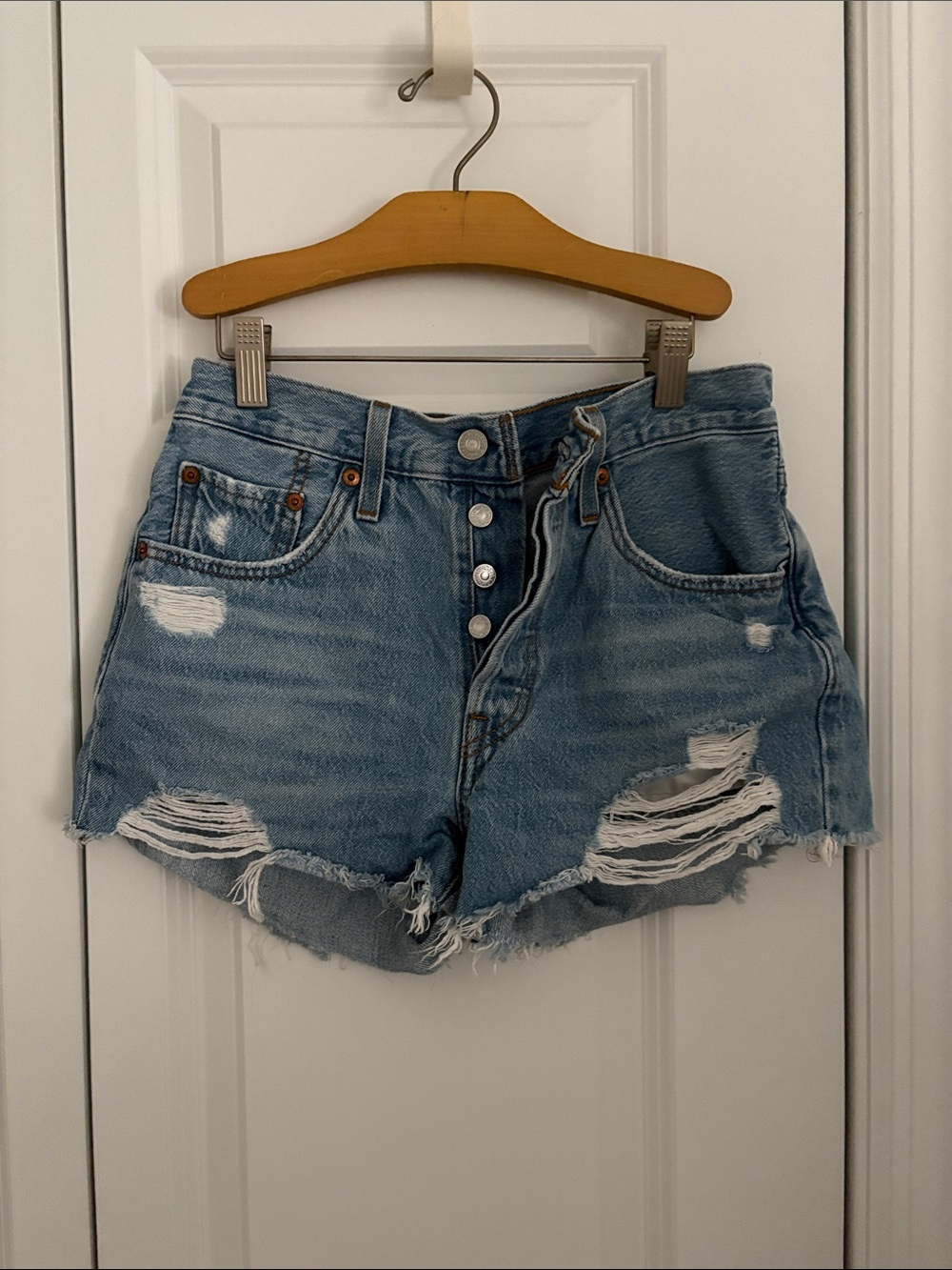 Levi's Light Blue Distressed Denim Cutoff Shorts